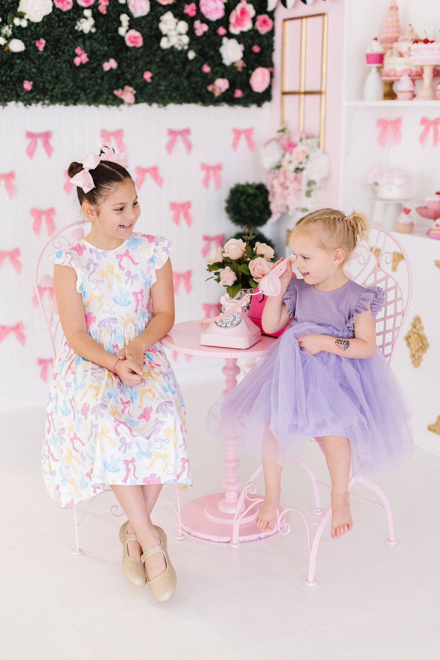 Bow-tastic Flutter Sleeve Girls Twirl Dress
