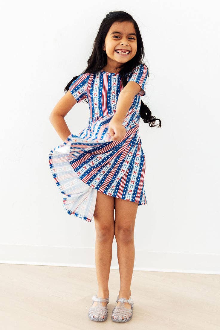 All-American Girl Bow S/S Pocket Twirl Dress