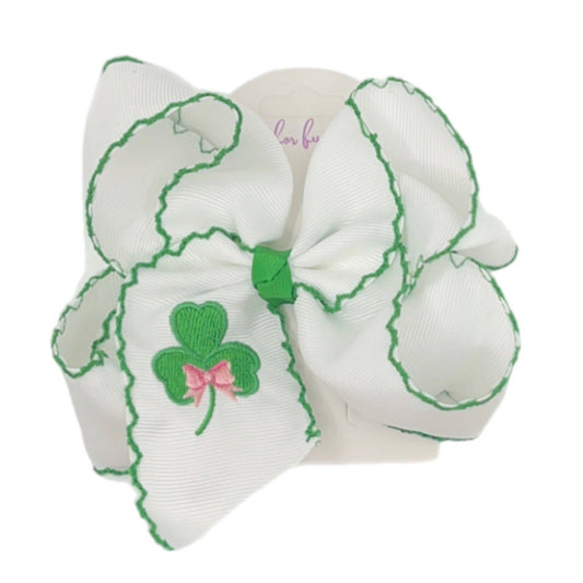 Shamrock Embroidered Hair Bow: 5.5 inch