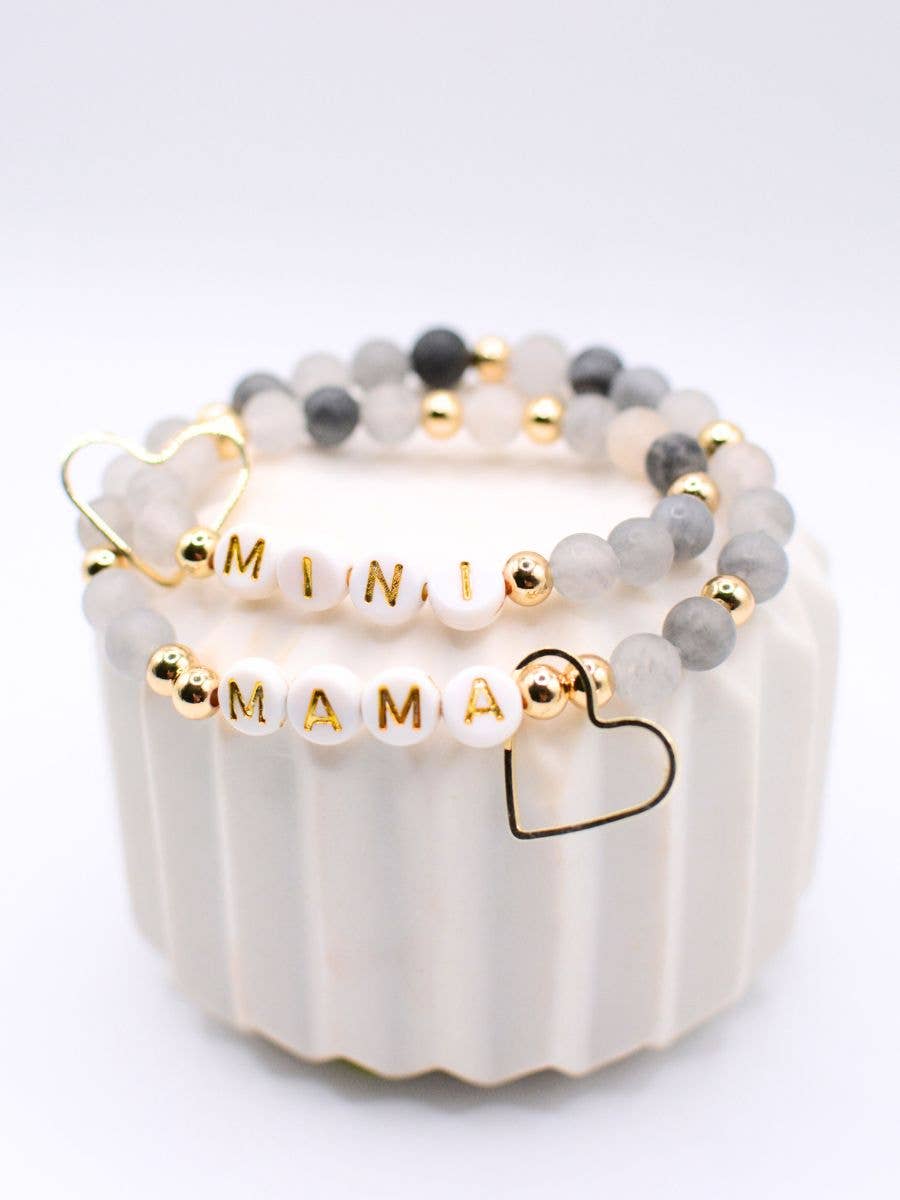 Mama+Mini matching black & gold beaded bracelet set