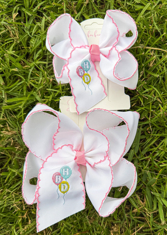 Happy Birthday Party Balloons Embroidered Bow: 5.5 inch