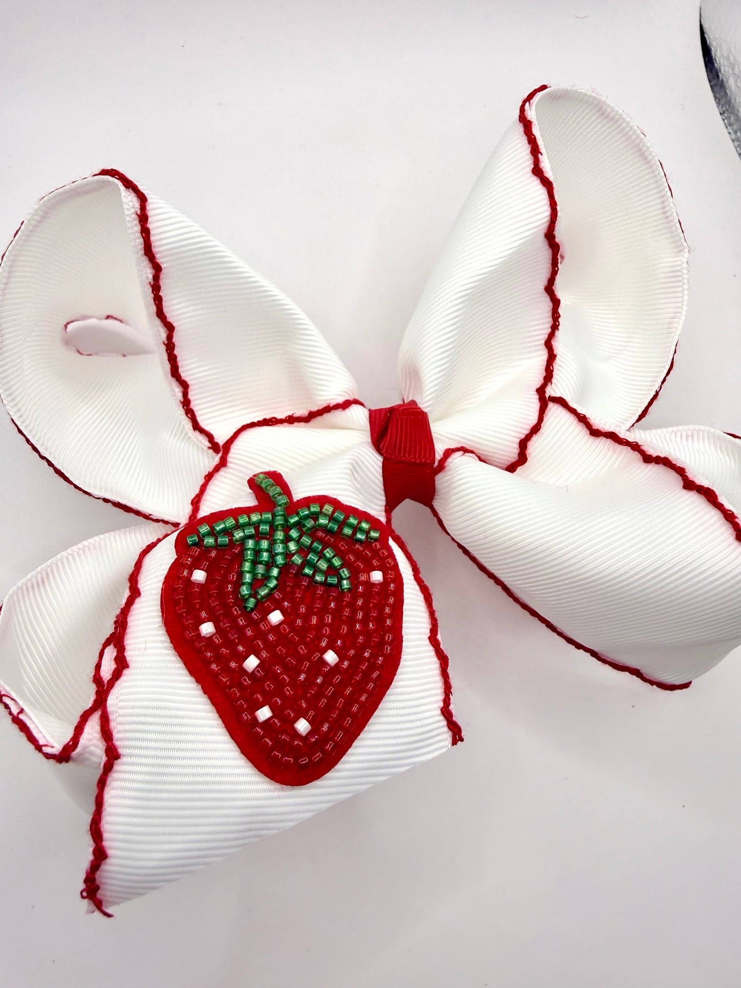 Beaded Strawberry Moonstitch Hairbow