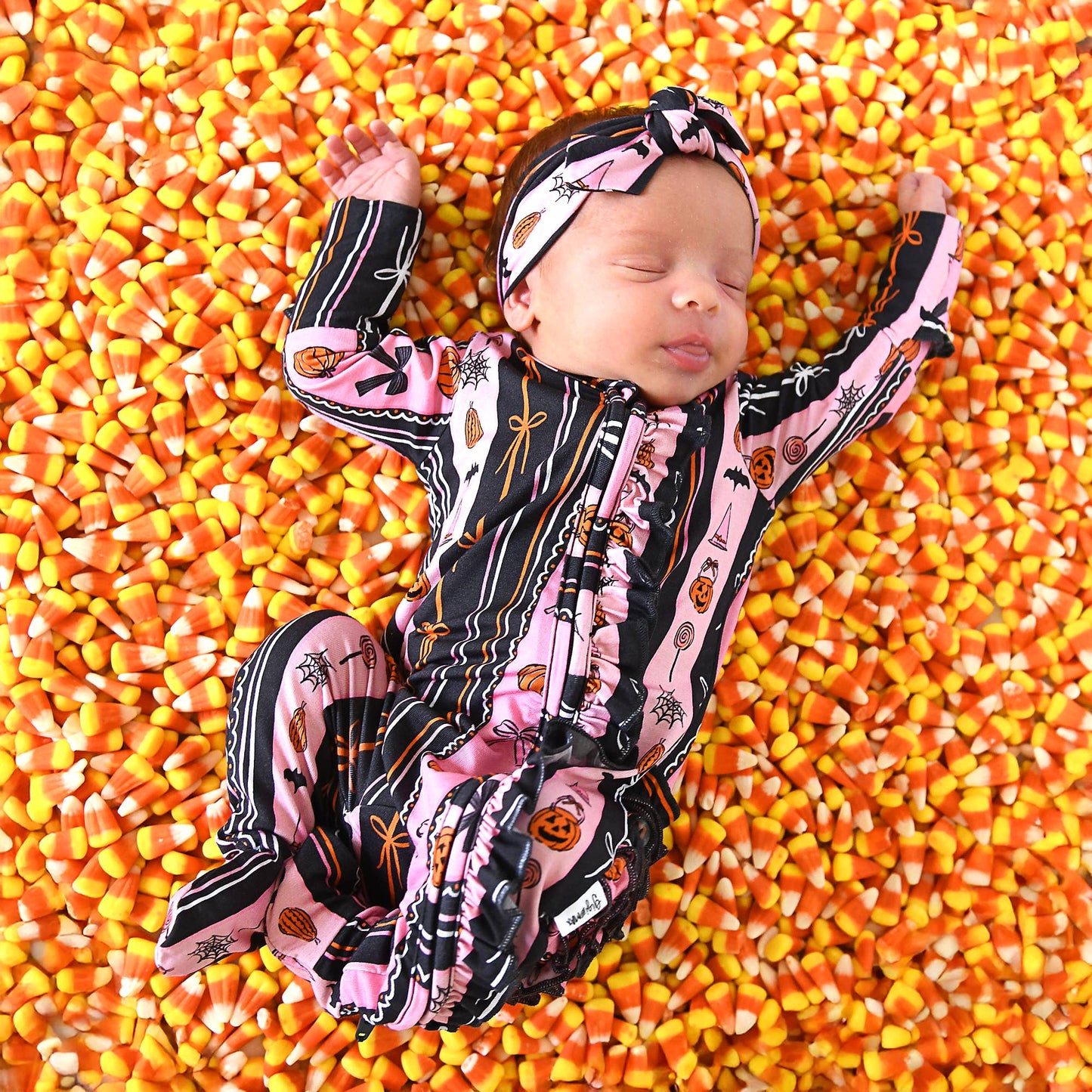 Ruffle Zippy Bamboo Halloween Pumpkins Baby Pajamas