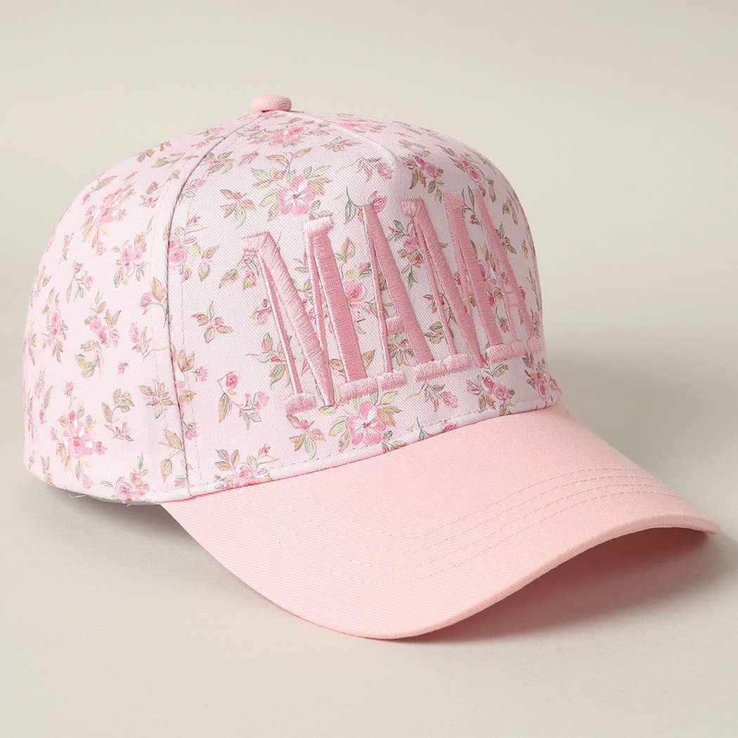 MAMA Women's Embroidered Flower Pattern Trucker Hat: Blue & Beige