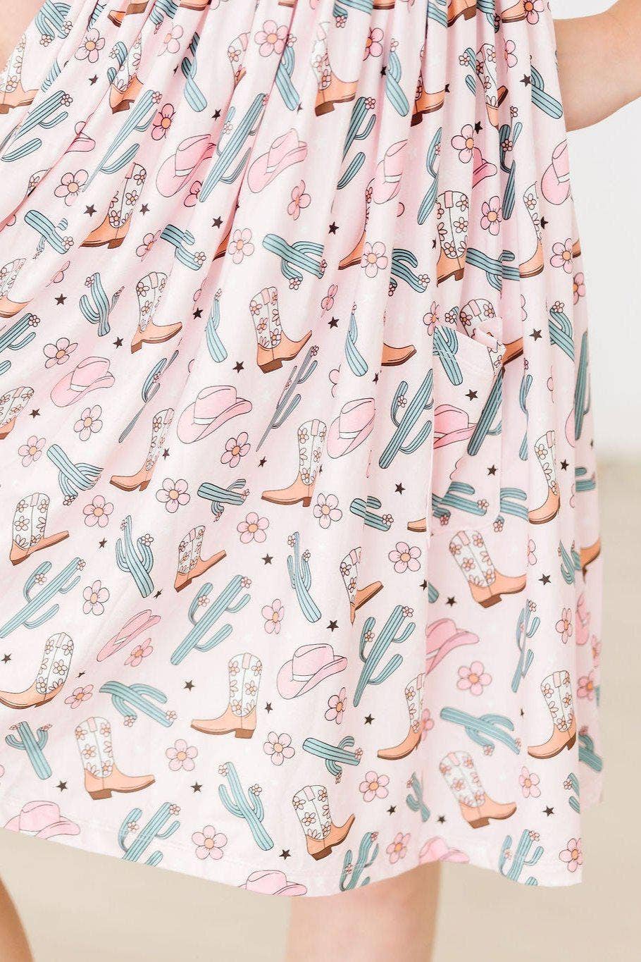 Pink Cactus Cowgirl S/S Pocket Girls Twirl Dress