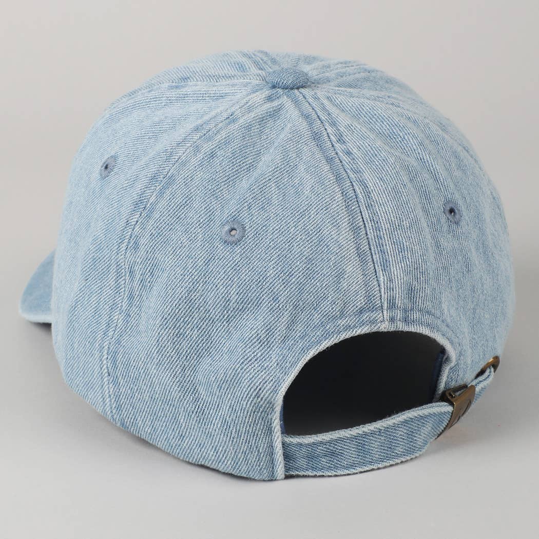 Put It On My Husband's Tab Women's Embroidery Denim Cap: Denim & White
