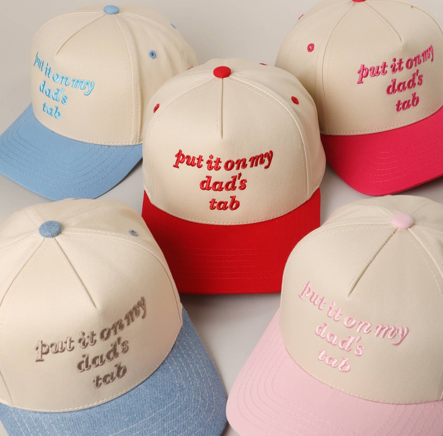 PUT IT ON MY DAD'S TAB Embroidery KIDS Trucker Hat: Light Pink