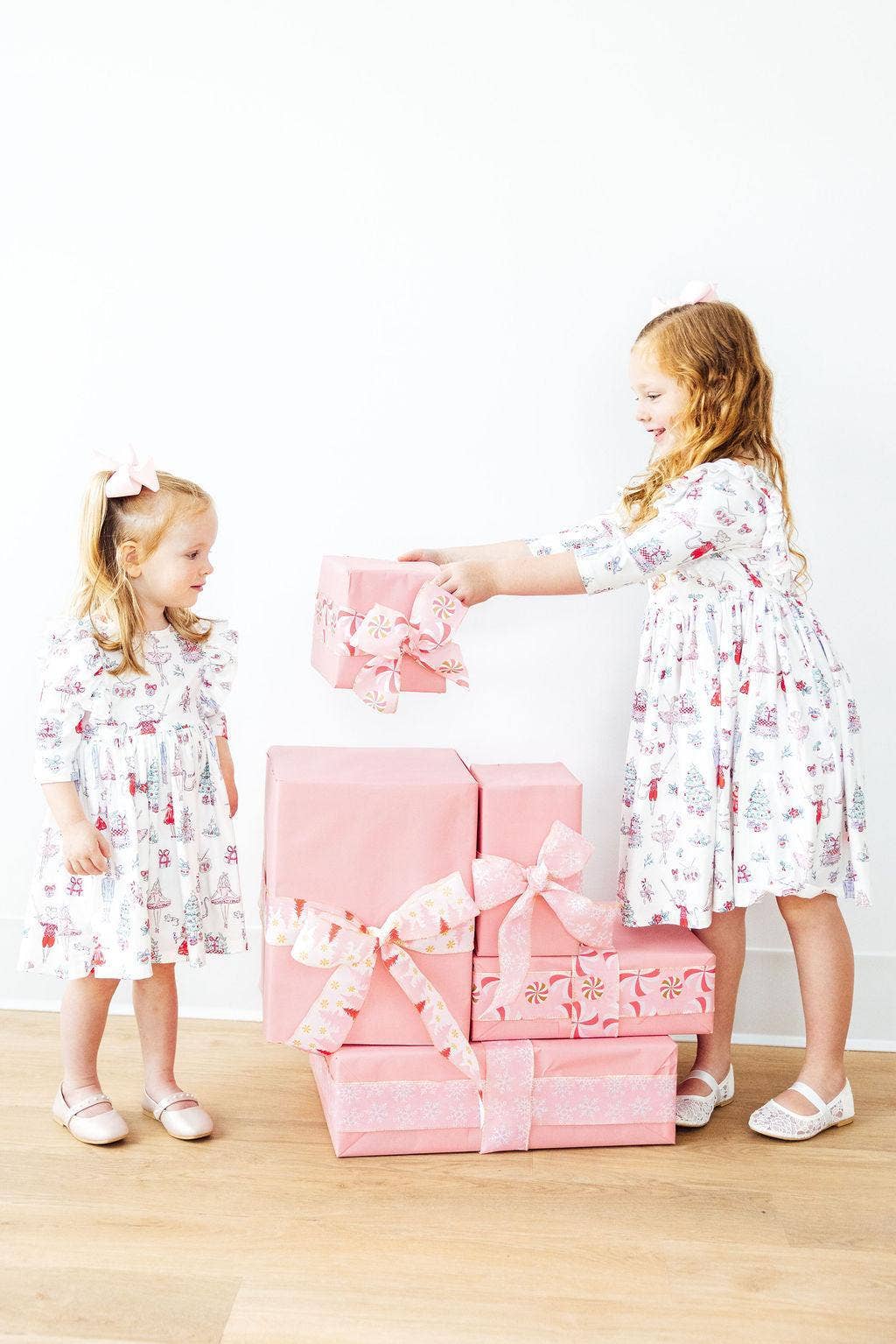 Clara's Christmas 3/4 Sleeve Ruffle Twirl Dress White