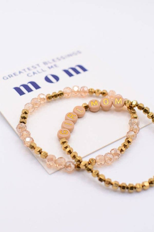 Gold and Pink Girl Mom Bracelet Set