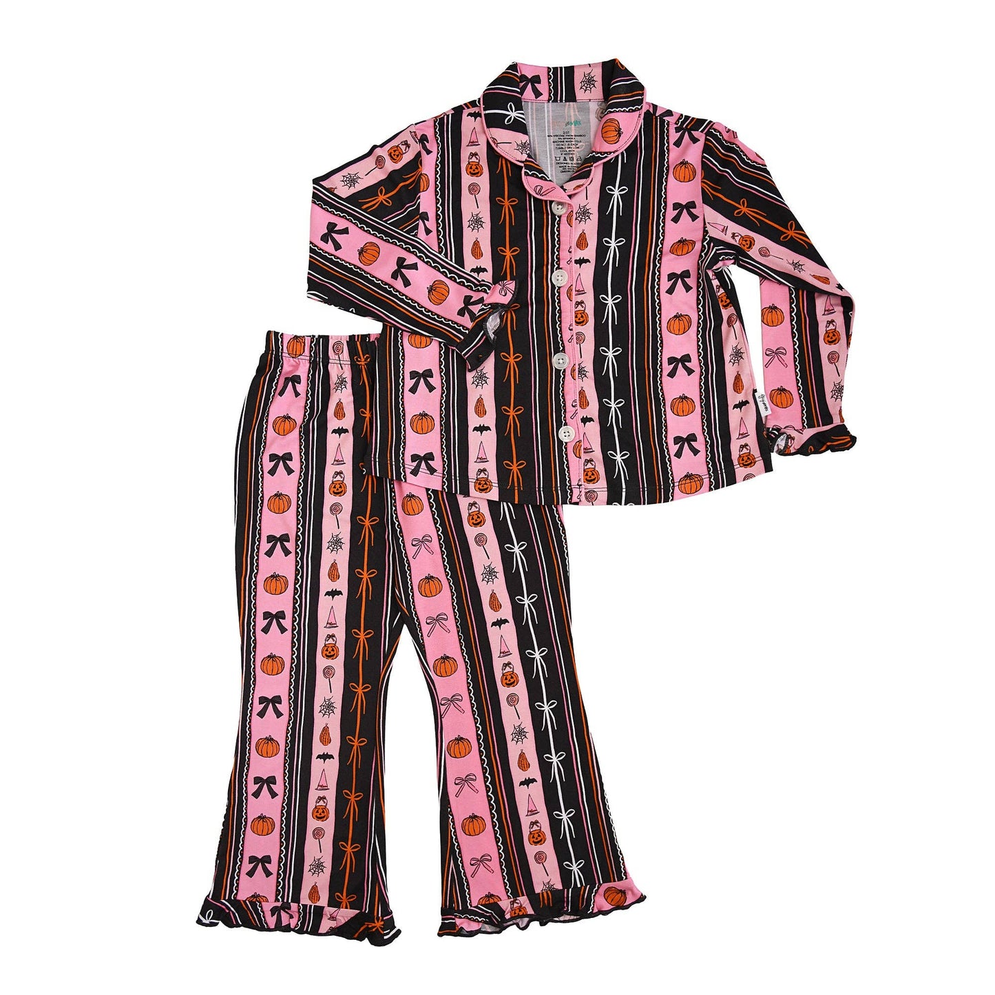 Kids Bamboo Halloween Pumpkins Ruffle Lounge Set