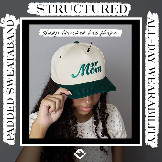 Boy Mom Hat- Green/Beige
