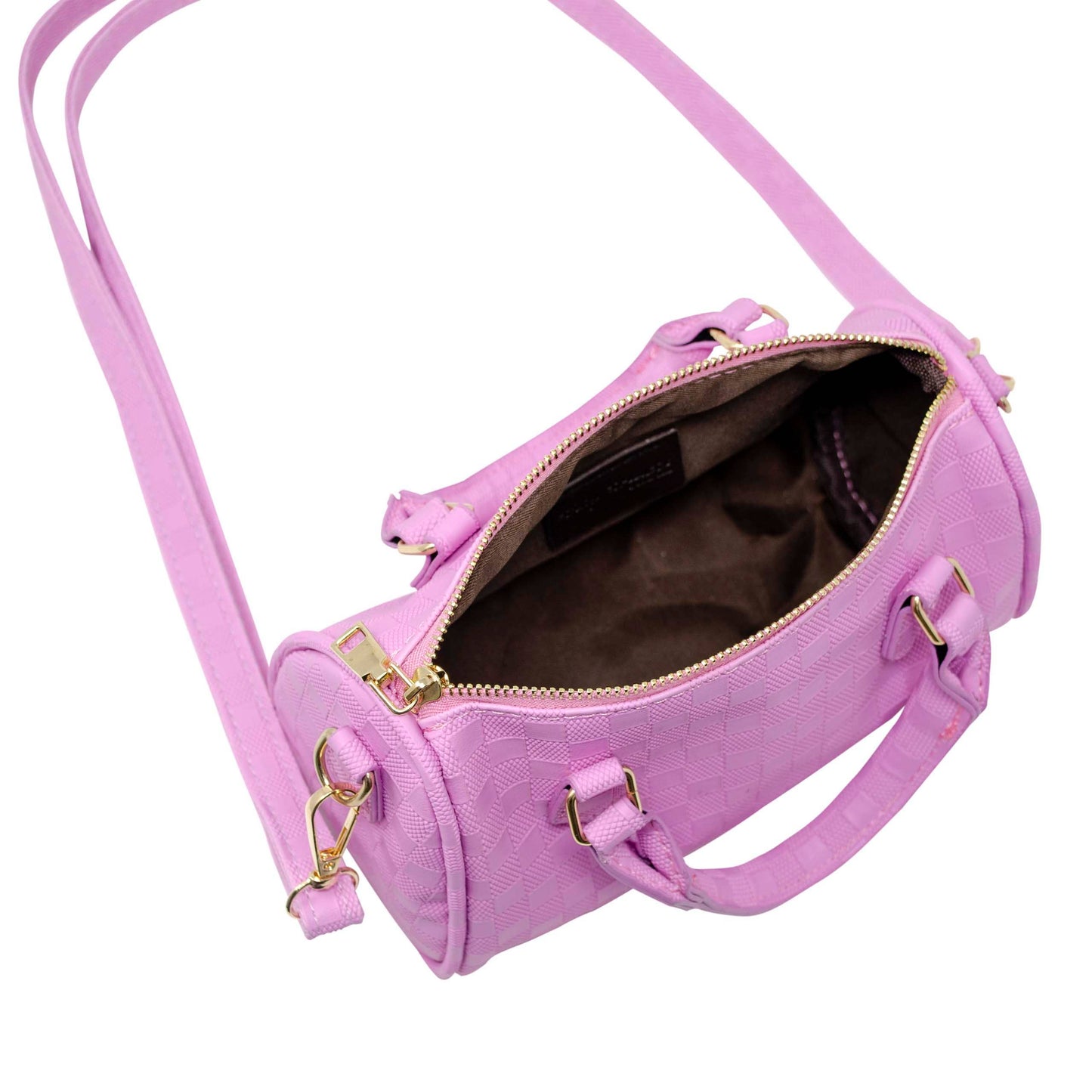 Girls Checkered Canvas Duffle Handbag: Lavender/Pink