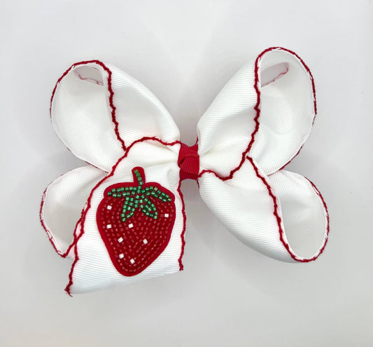 Beaded Strawberry Moonstitch Hairbow