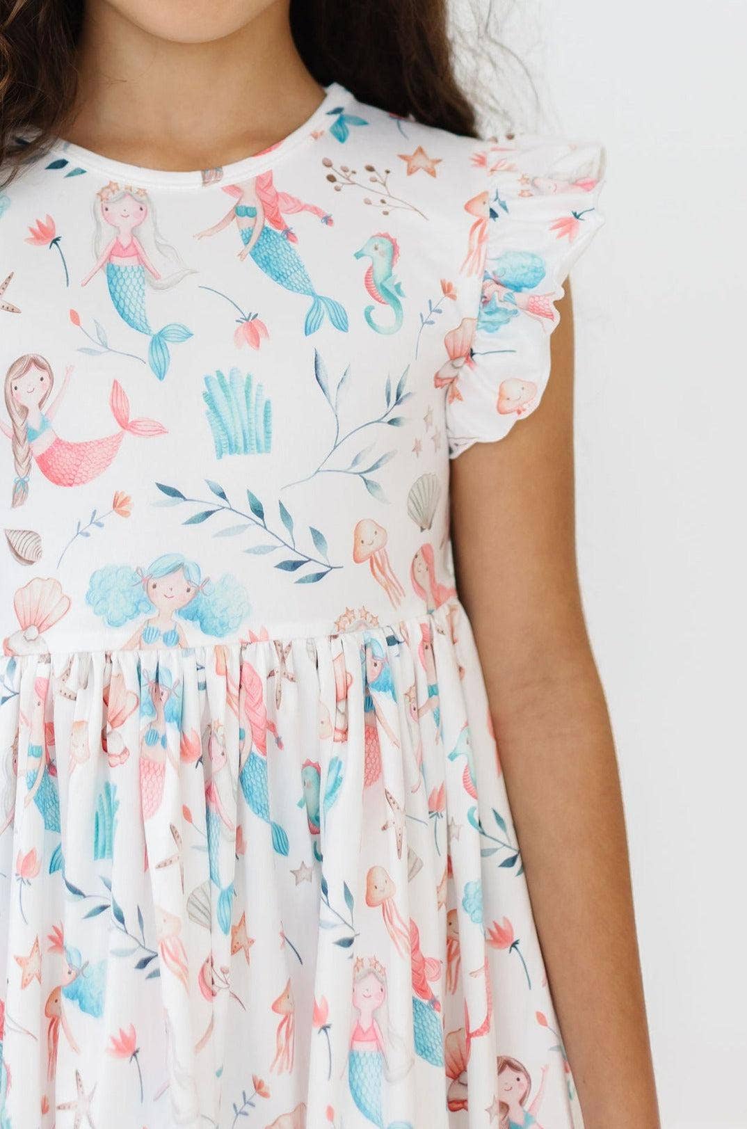 Mermaid Friends Flutter Sleeve Twirl Girls Dress