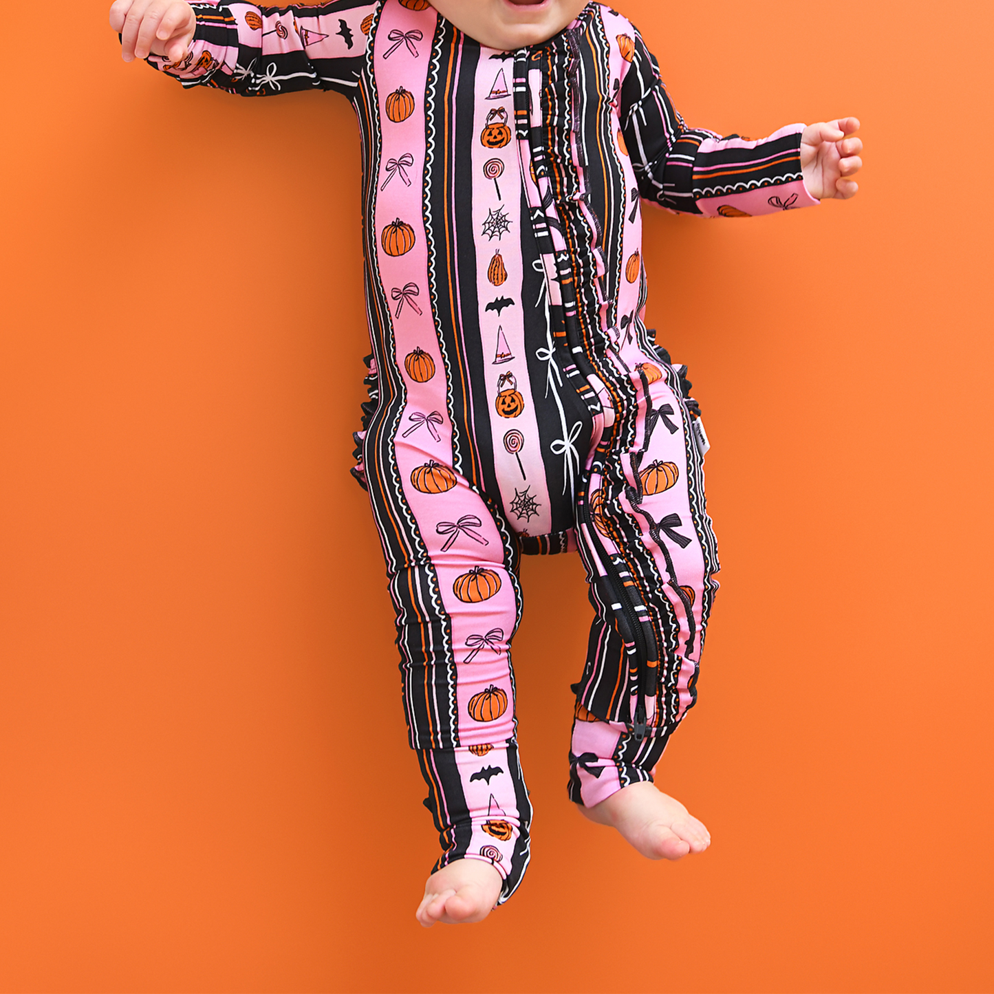 Ruffle Zippy Bamboo Halloween Pumpkins Baby Pajamas