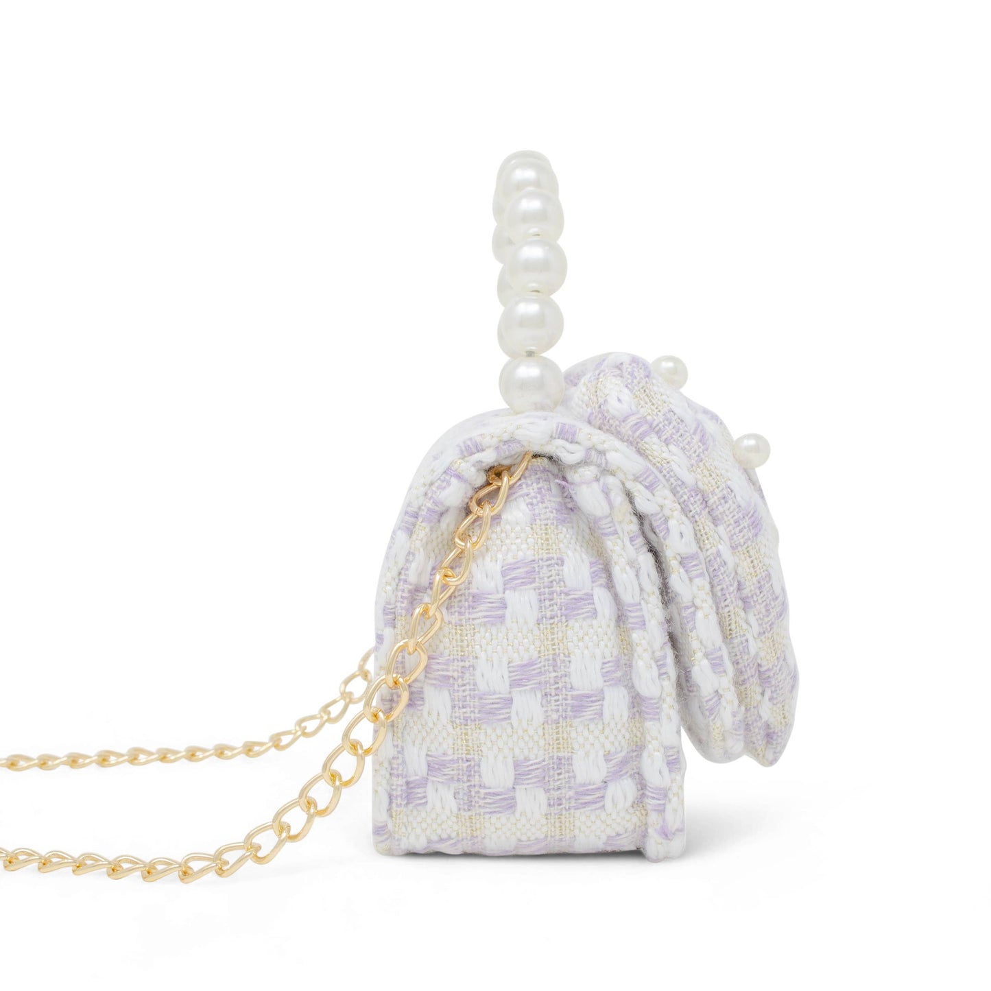 Girls Tweed Jumbo Pearl Bow Handbag: Purple