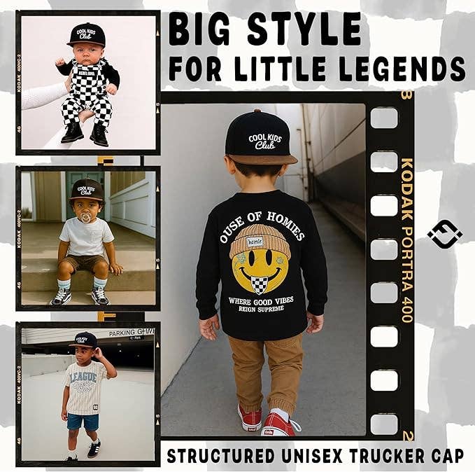 Cool Kids Club Kids Trucker Hat - Black/Faux Leather