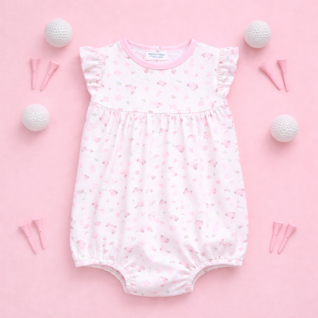Little Golfer Pink Print Bubble Romper