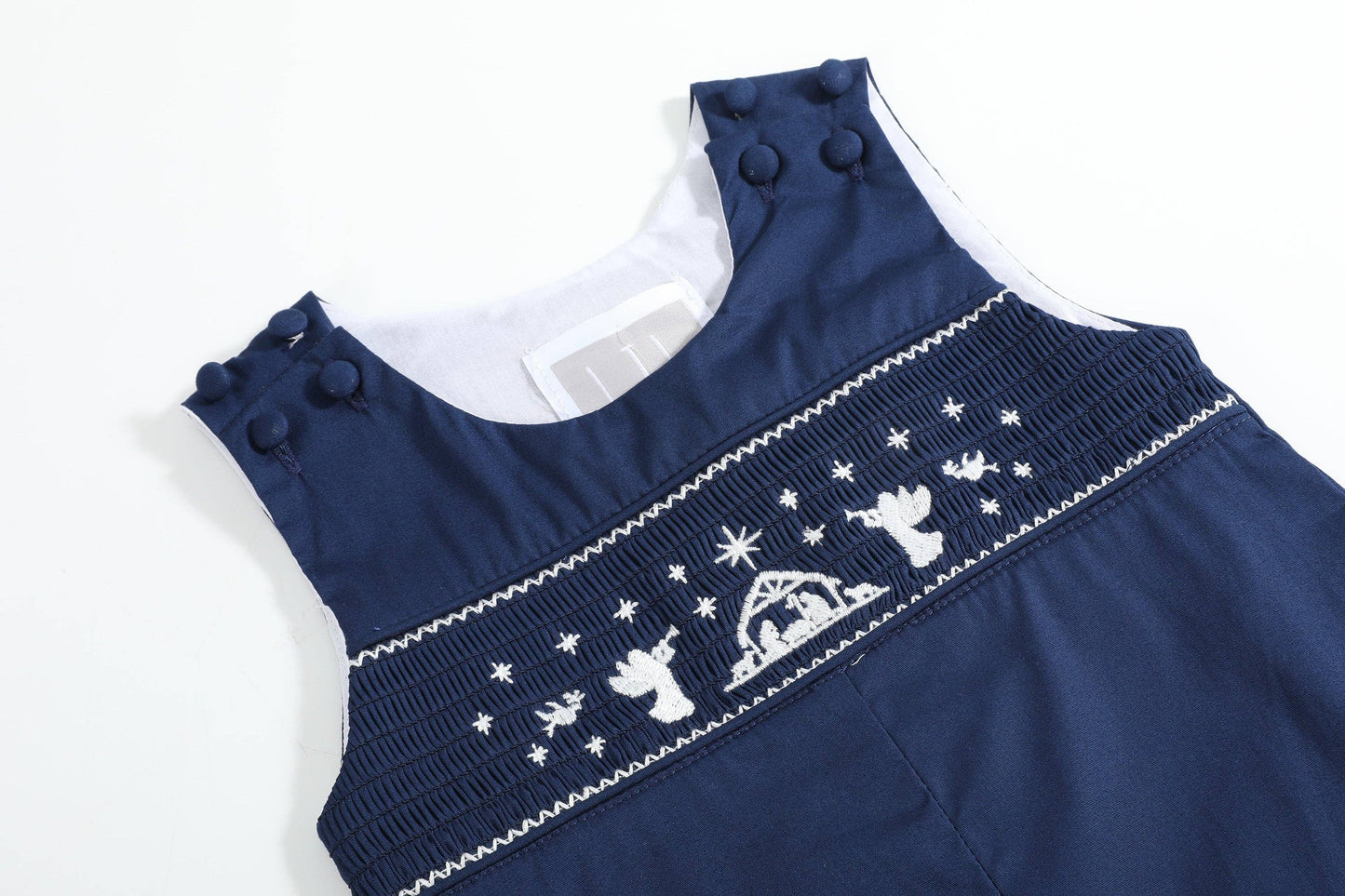 Blue Nativity Smocked Boys Overalls