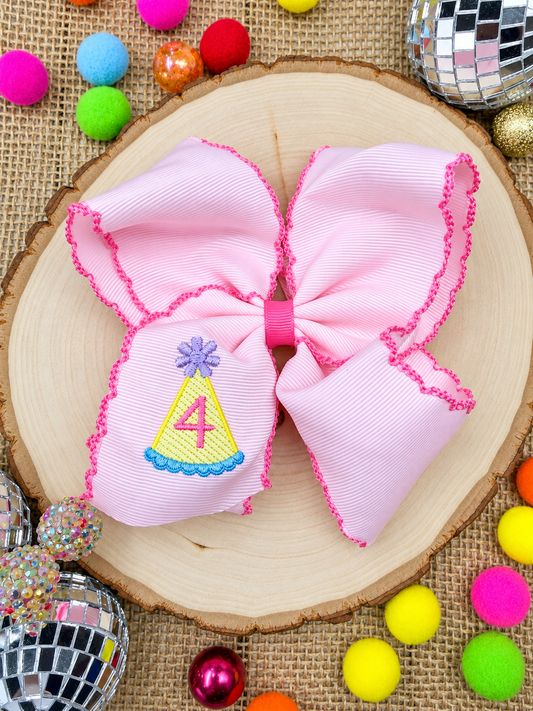 Birthday Girl Party Hat Moonstitch Hair Bow: 4