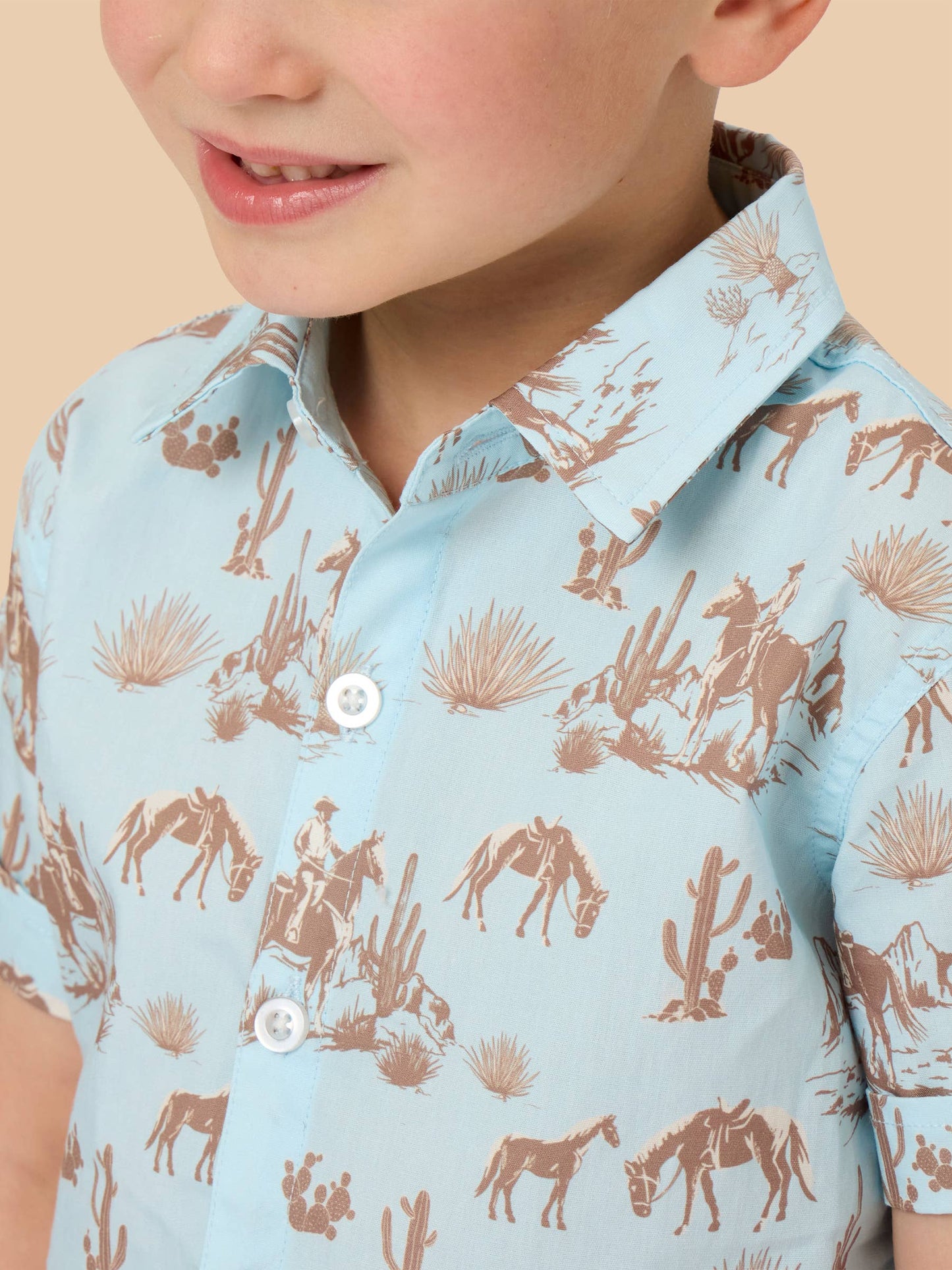 Boys Blue Western Trail Short Sleeve Button Down Shirt