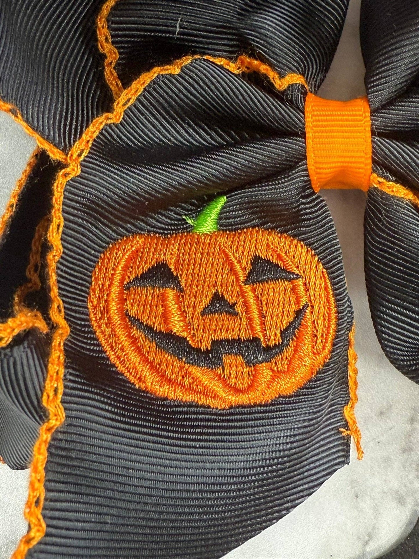 Jack-o-Lantern Embroidered Moonstitch Girls Hair Bow