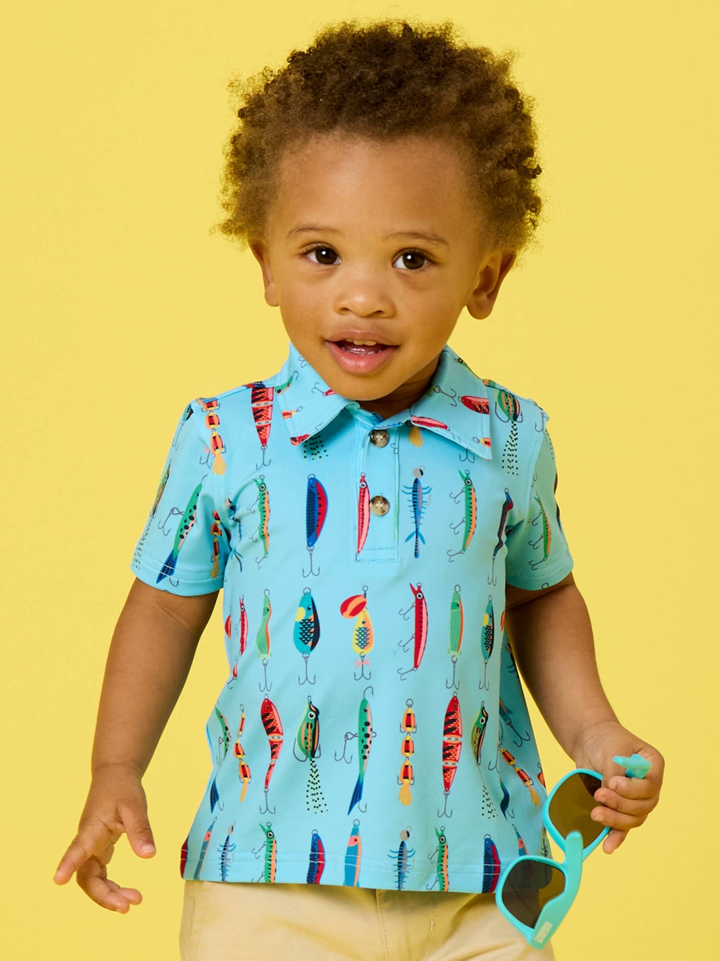 Boys Gone Fishin Knit Short Sleeve Blue Performance Polo