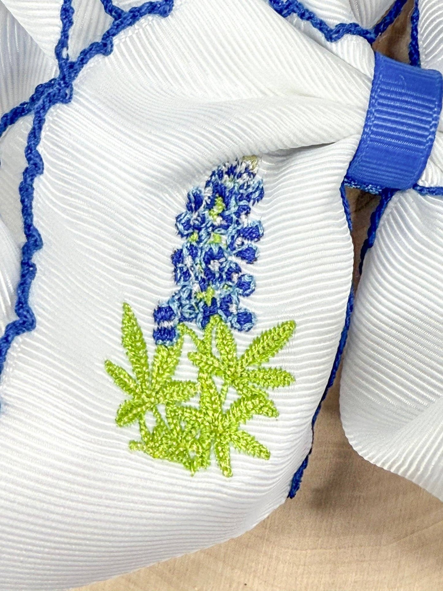Bluebonnets Embroidered Moonstitch Girls Hair Bow