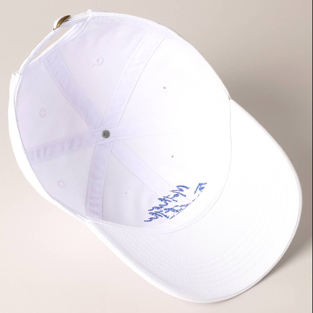 "Mother of the Freaking Year" Women's Embroidery Baseball Cap: White & Blue