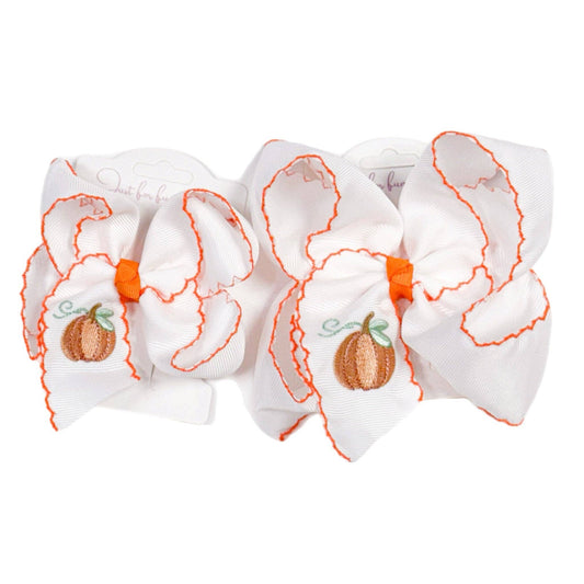 Pumpkin Patch Embroidered Girls Hair Bow