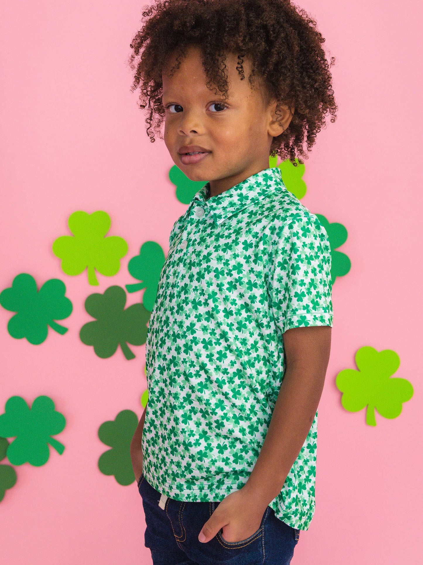 Boys Tiny Clover Field Short Sleeve Performance Polo