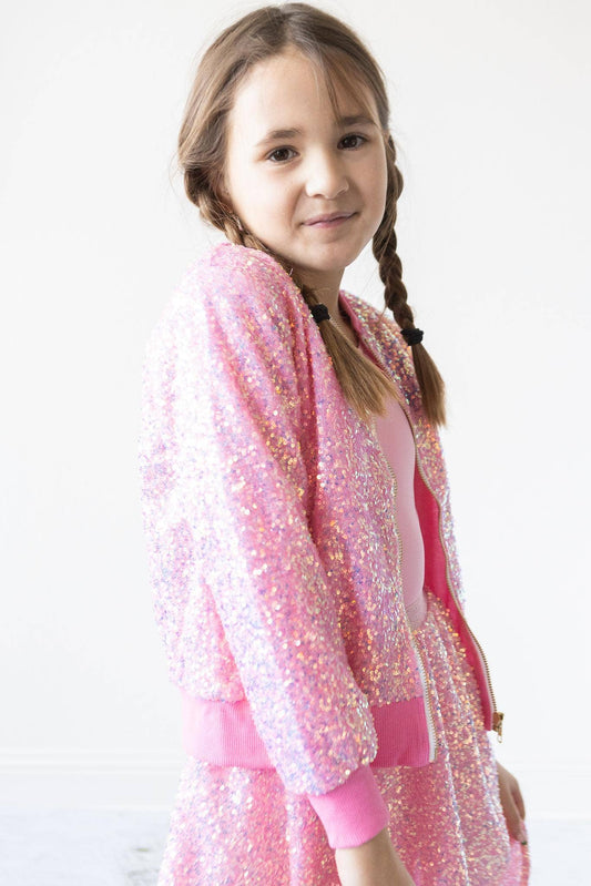 Bubblegum Pink Girls Sequin Jacket