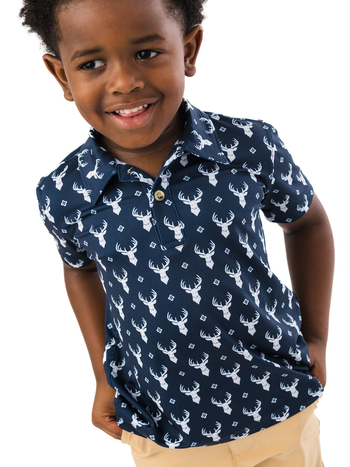 Boys Little Deer Lodge Knit Short Sleeve Navy Performance Polo