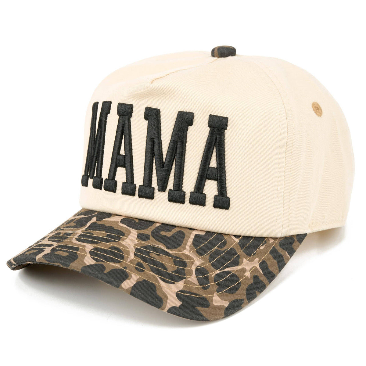 2-Tone Unstructured Trucker Hat - Mama - Leopard/Beige