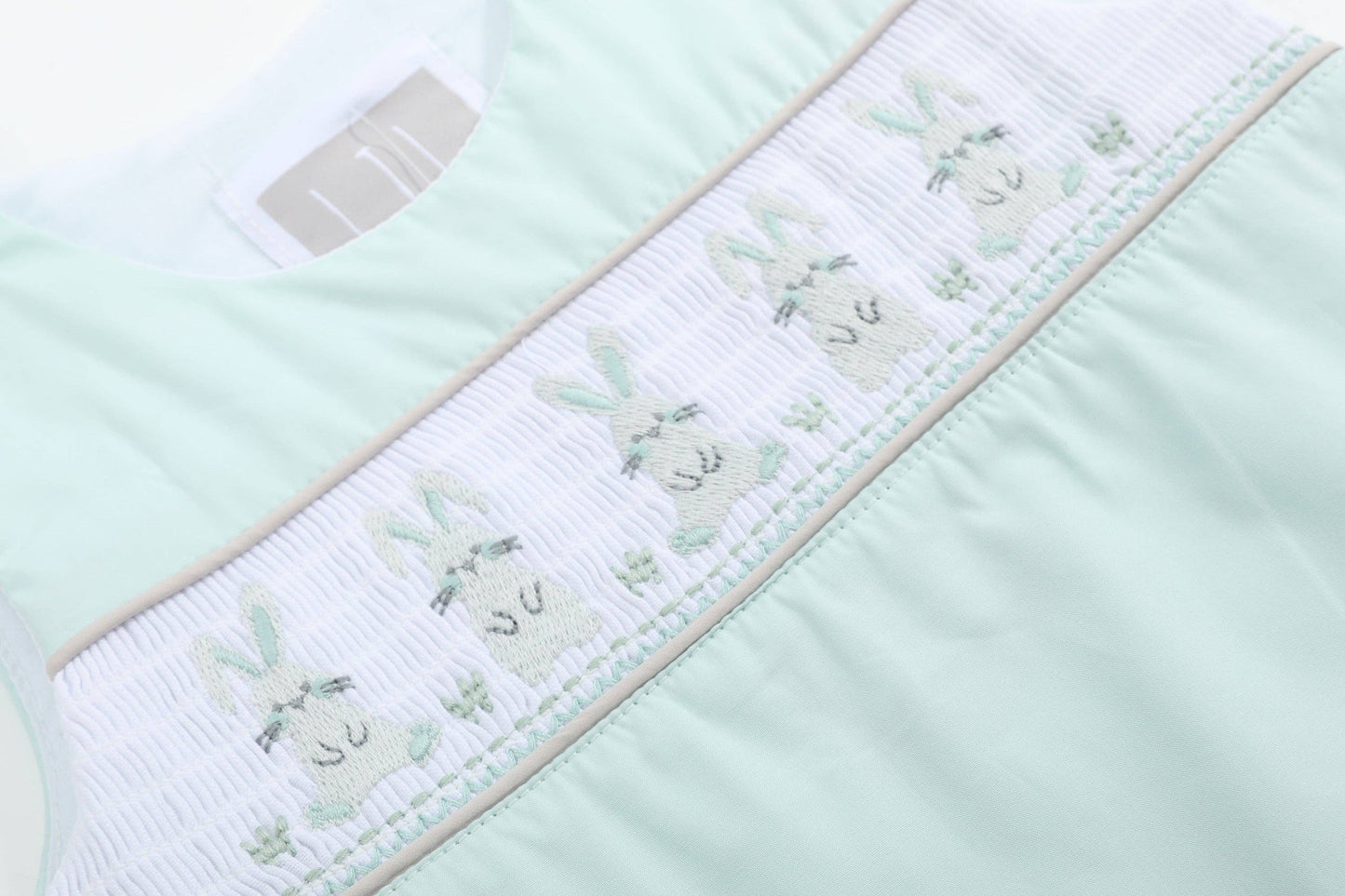 Misty Green Easter Bunny Smocked Overalls