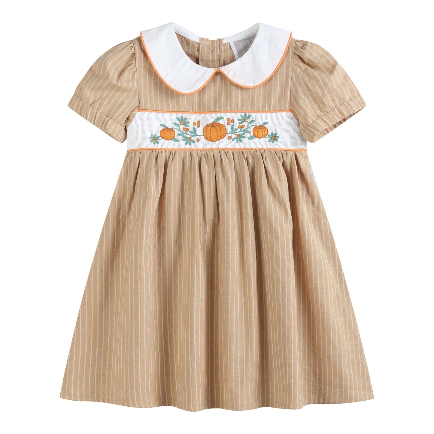 Light Brown Pumpkin Smocked Collared Dress