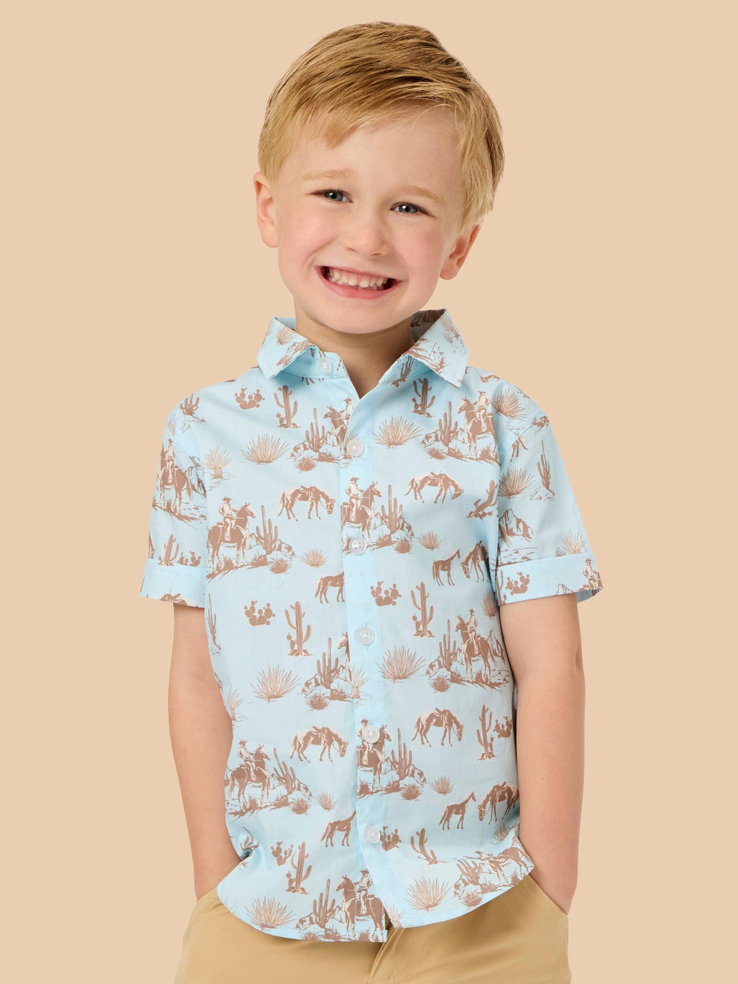 Boys Blue Western Trail Short Sleeve Button Down Shirt