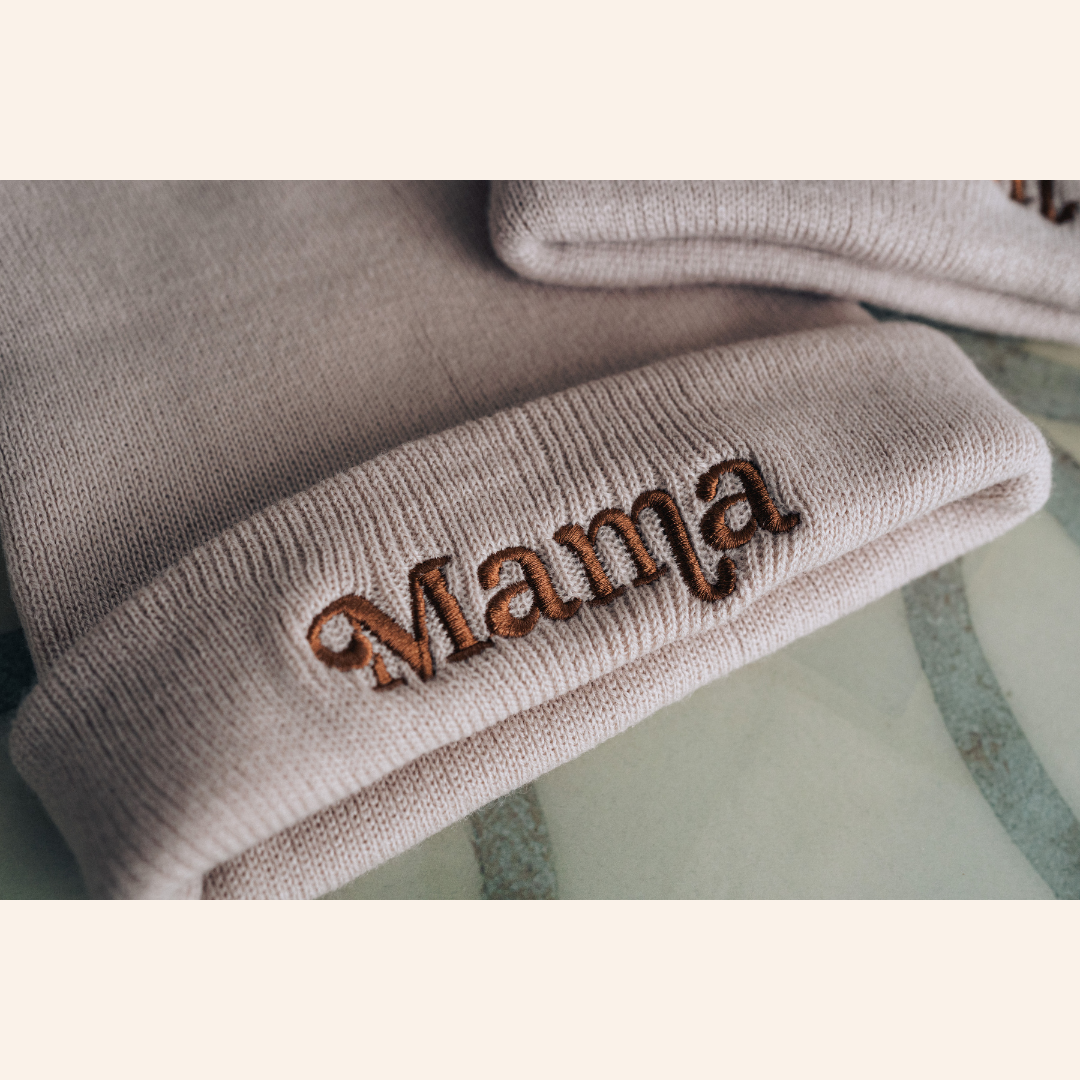 Matching Knit Beanie- Mama- Beige