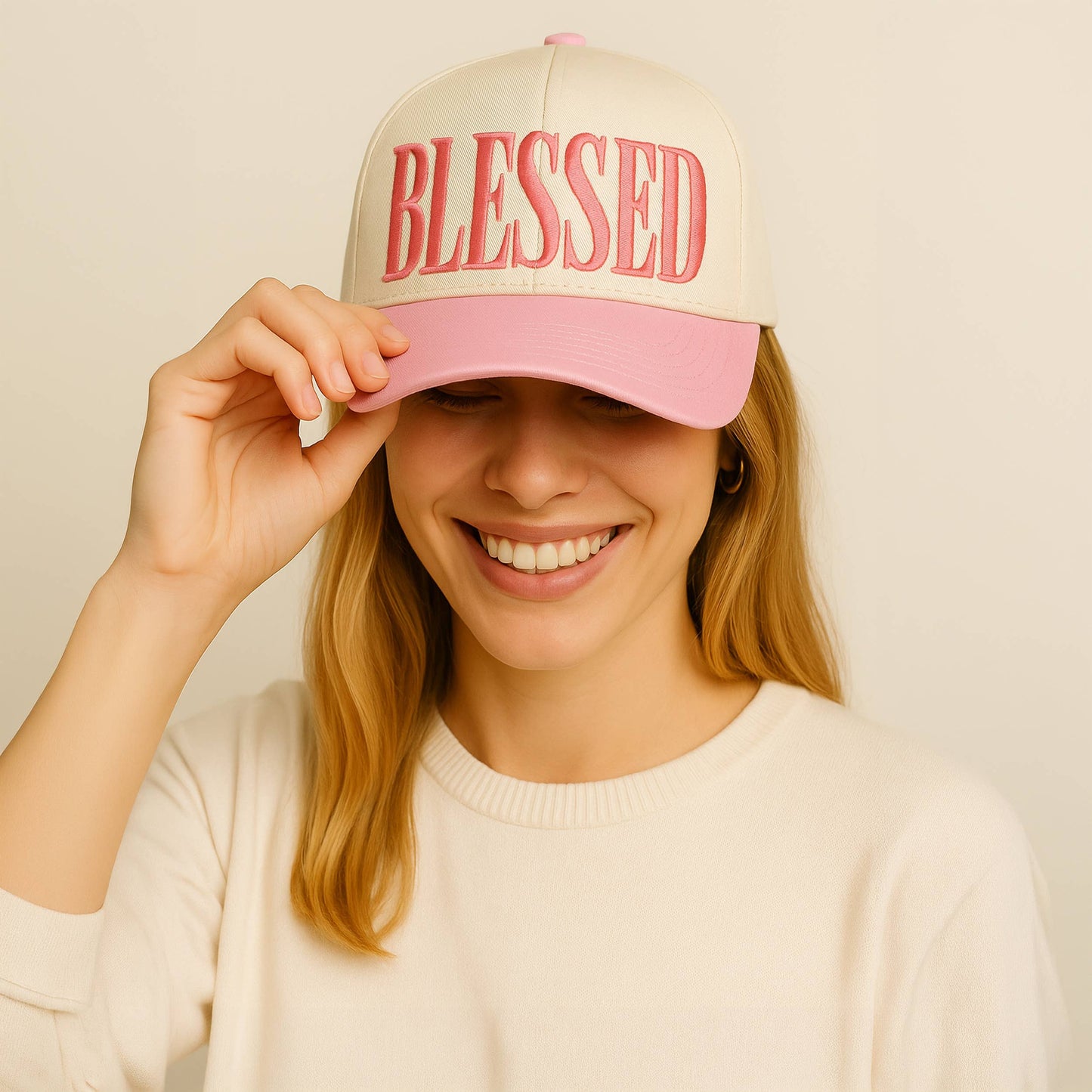 BLESSED Embroidered Pink Two Tone Baseball Cap: Adult