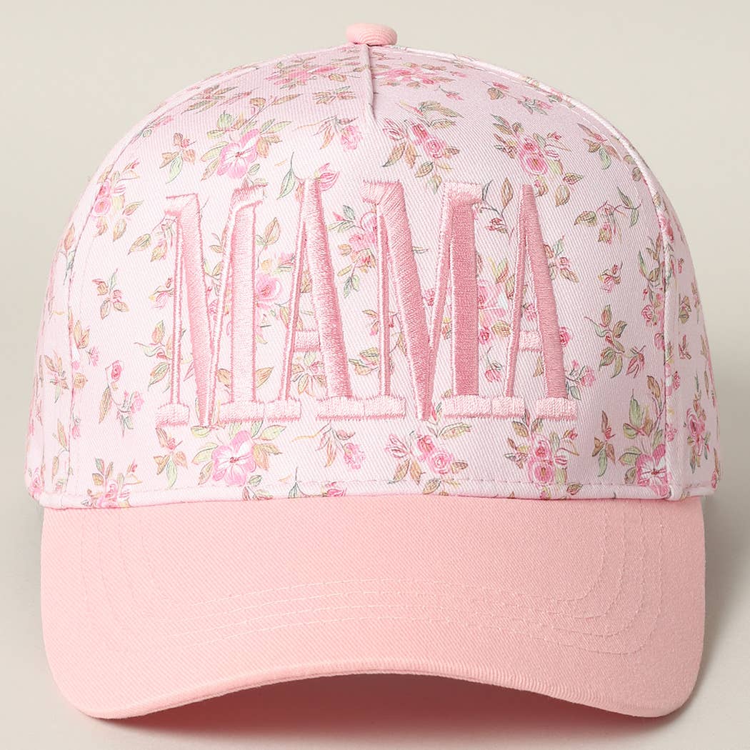 MAMA Women's Embroidered Flower Pattern Trucker Hat: Blue & Beige