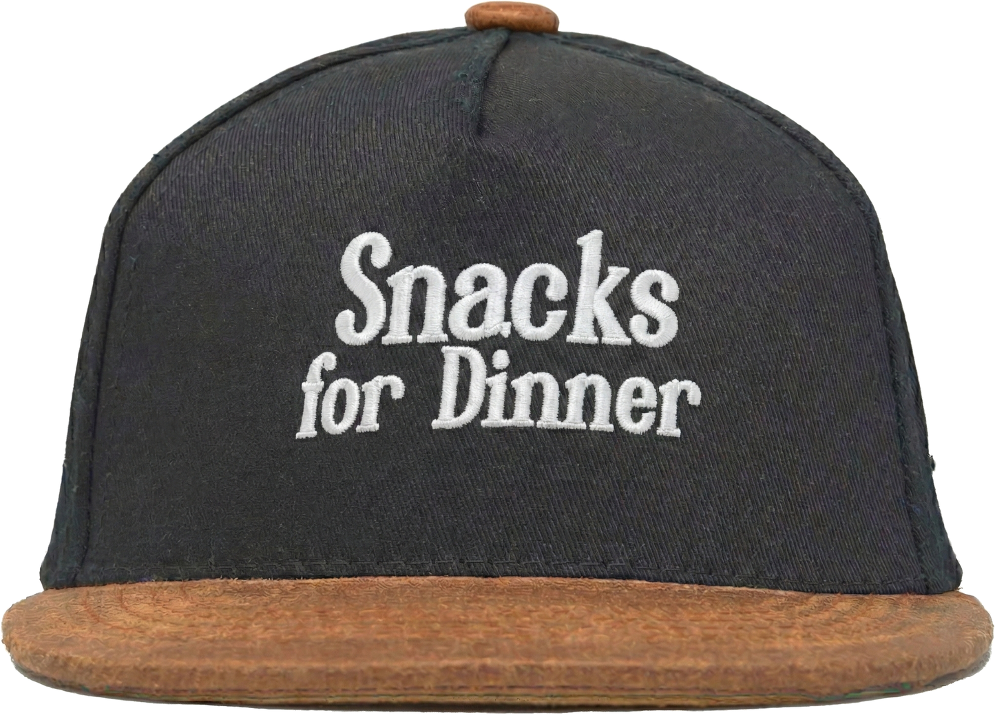 Kids Flat Brim Snacks For Dinner Hat- Black/Faux Leather