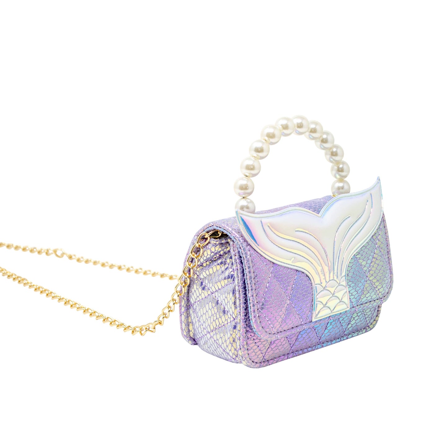 Girls Mermaid Tail Pearl Handle Hand Bag: Blue