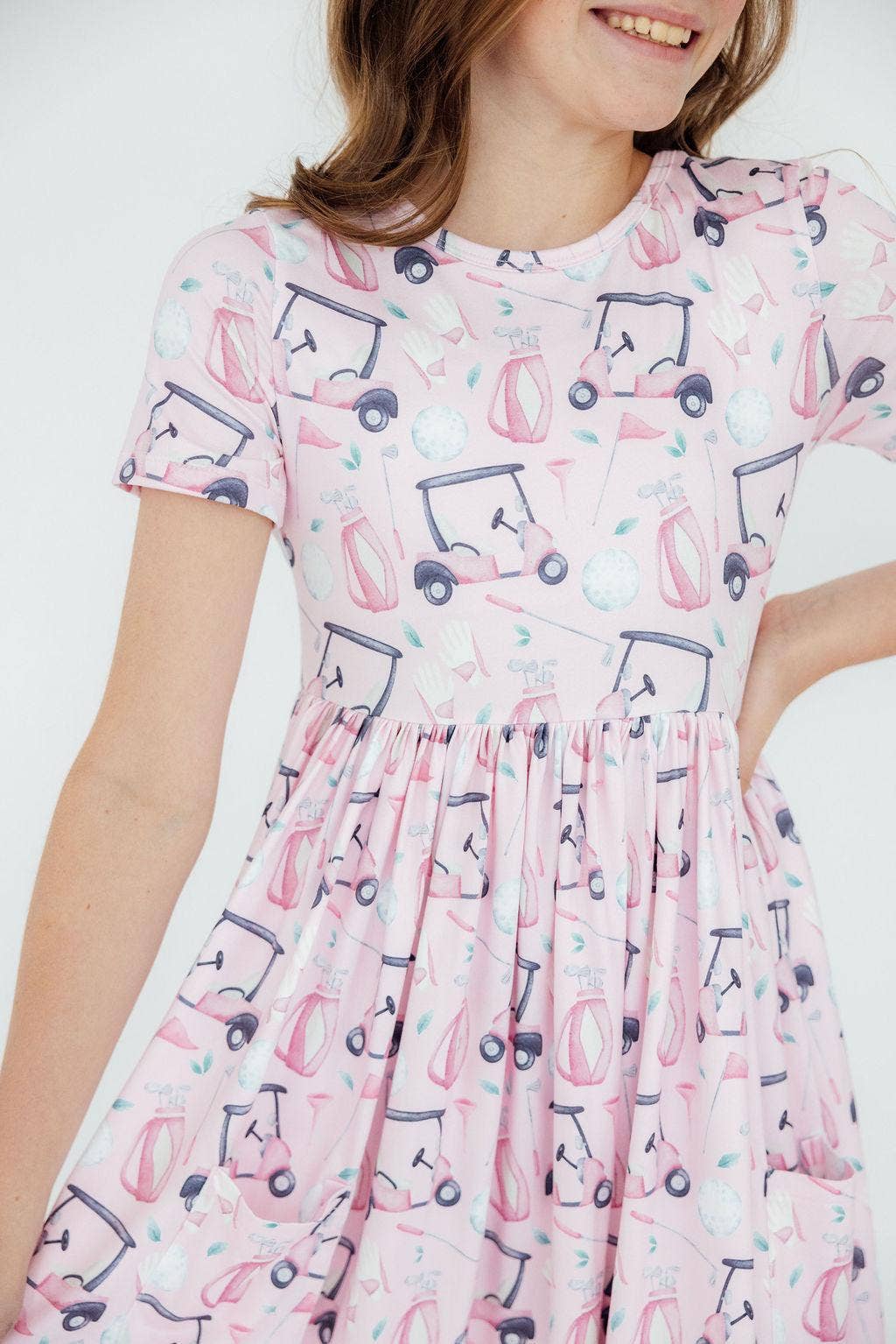 Tee Time Pink Pocket Girls Twirl Dress