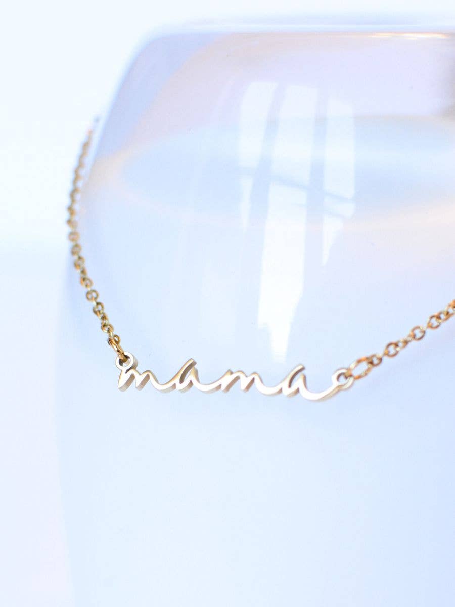 Mama Necklace – Dainty Cursive Mom Jewelry, Gift for Mothers: Yellow Gold Color