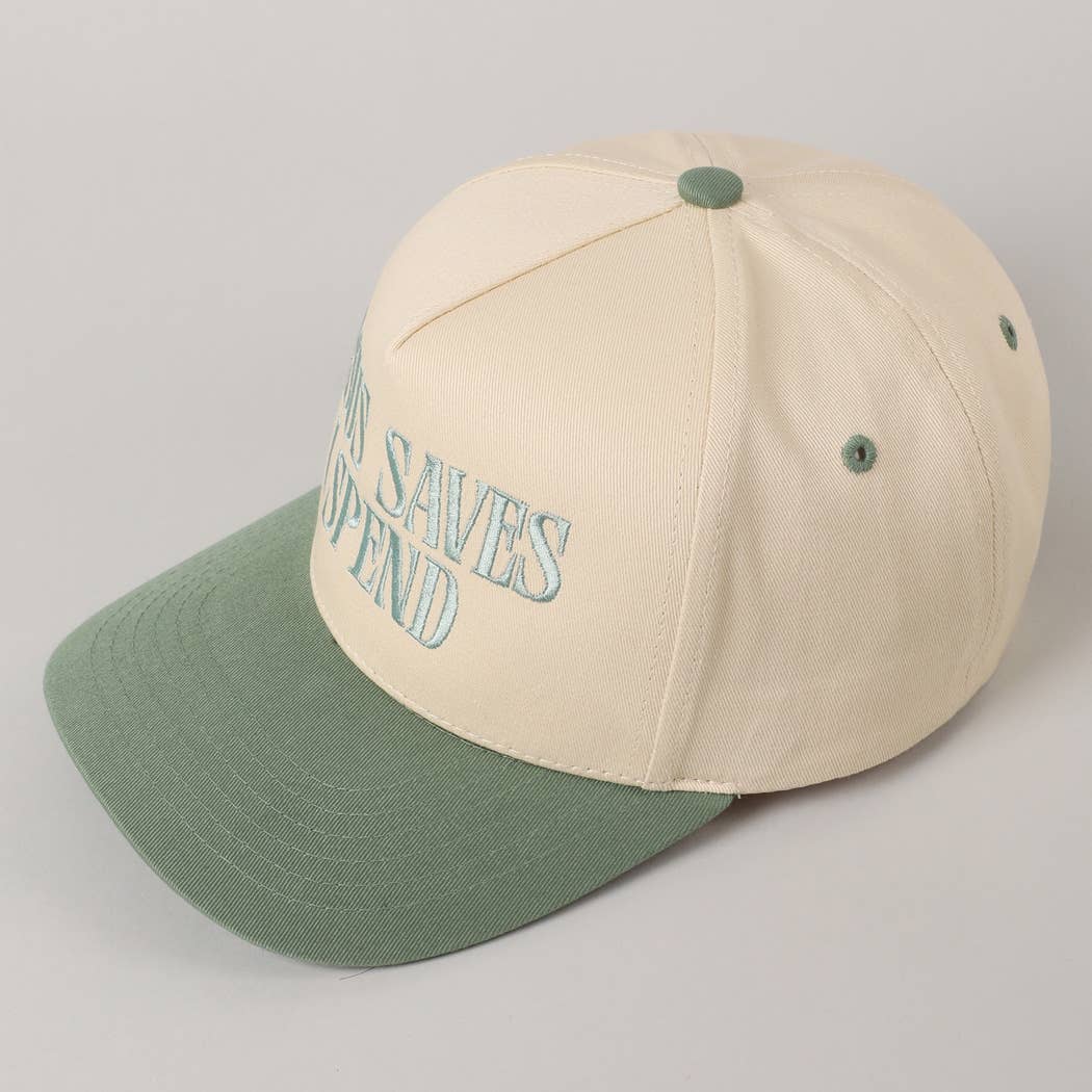 JESUS SAVES I SPEND Women's Embroidery Trucker Hat: Sage Green