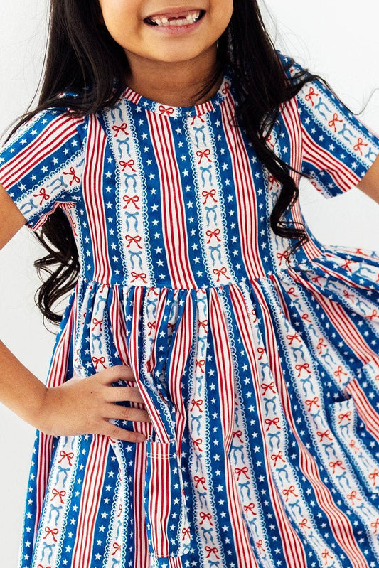 All-American Girl Bow S/S Pocket Twirl Dress