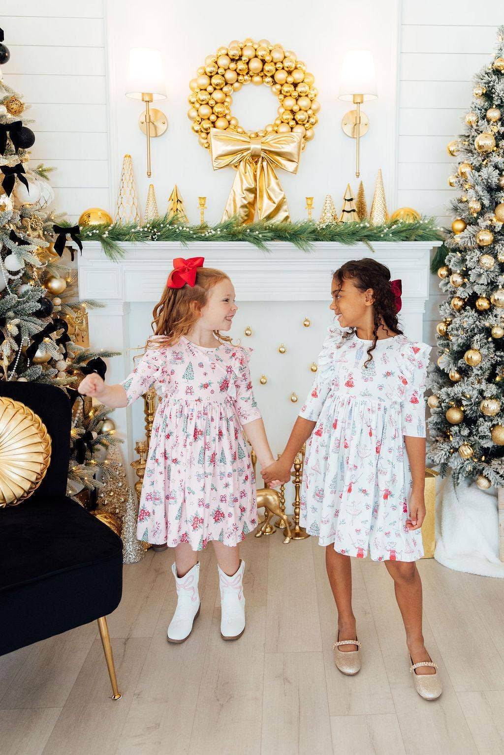Clara's Christmas 3/4 Sleeve Ruffle Twirl Dress White