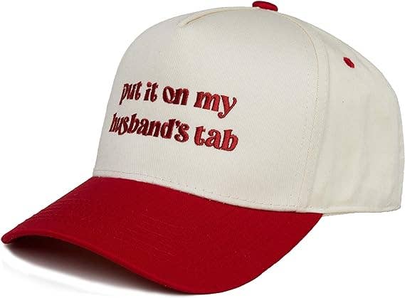 Put It on My Husbands Tab Hat- Beige/Red