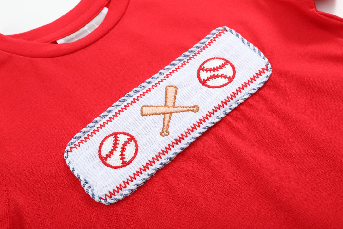 Red and Blue Baseball Smocked Boys Short Set