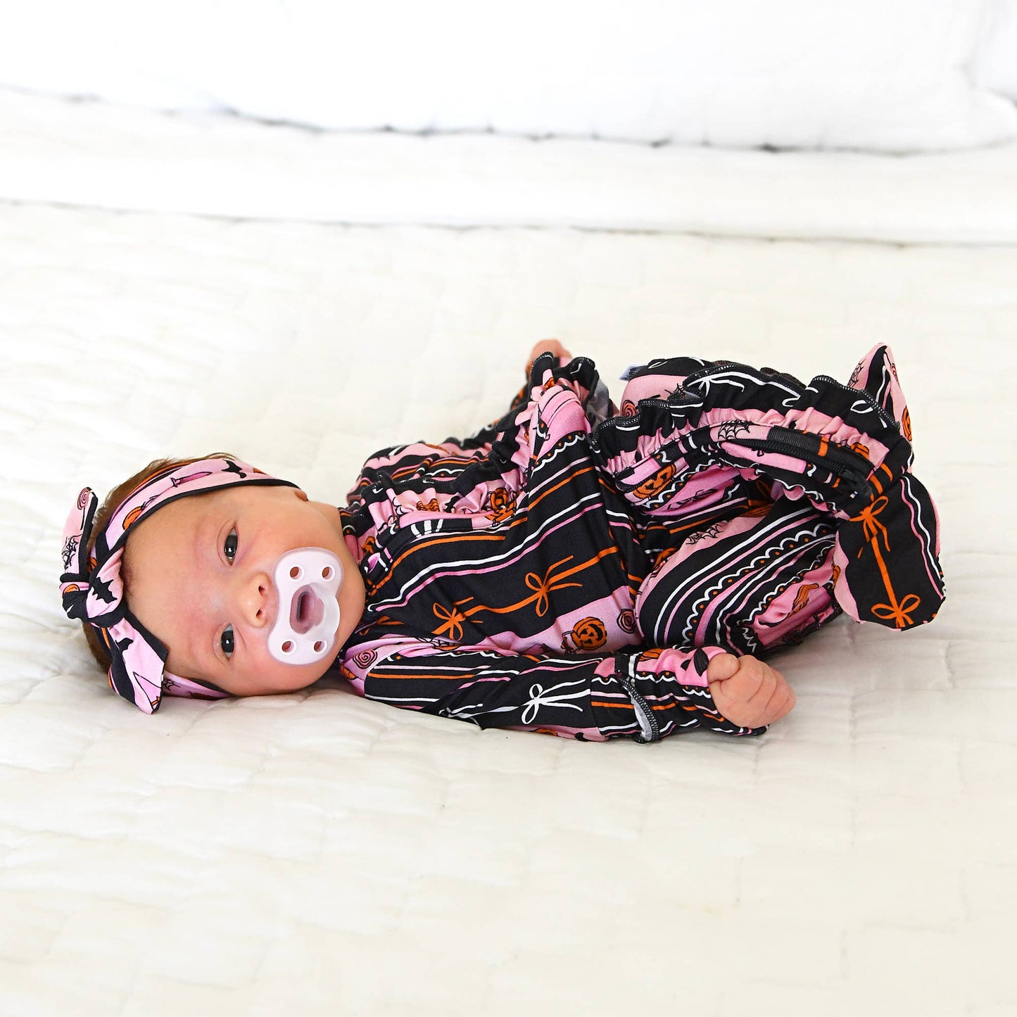Ruffle Zippy Bamboo Halloween Pumpkins Baby Pajamas